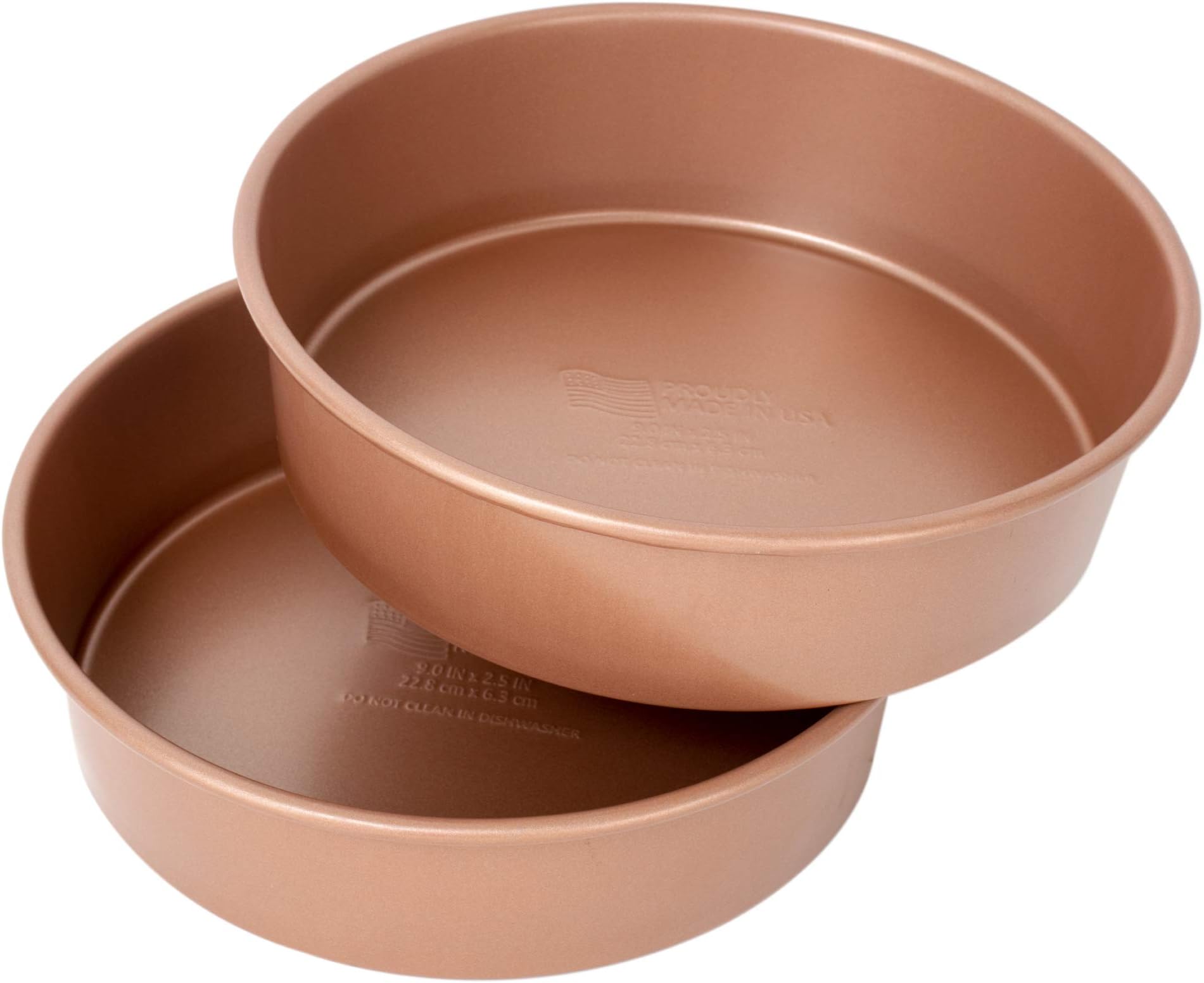 G & S Metal Products Company Family Traditions Nonstick Commercial Weight Metal Round Cake Pan Bakeware, Set of 2, Copper