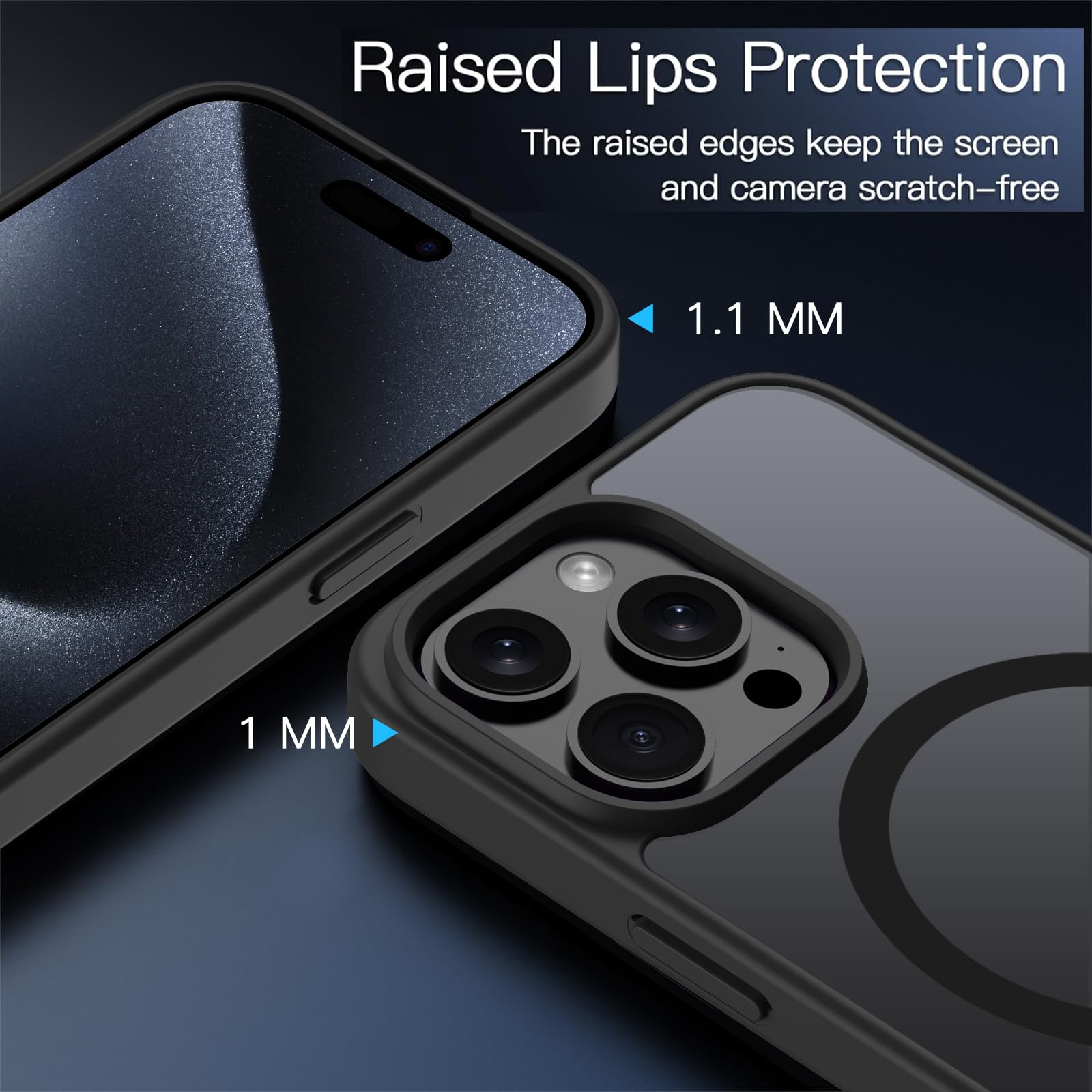 ORDA Custodia per iPhone 15 PRO Max, Protezione Sottile per Fotocamera e Protezione per Schermo in Silicone, Custodia Protettiva Sottile in TPU per iPhone 15 PRO Max, Blu Grigio