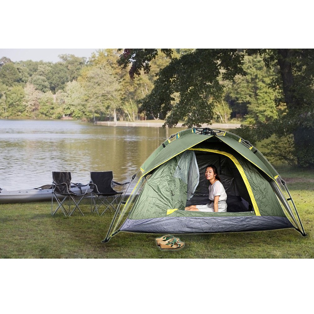 Tenda da Campeggio, Tenda Trekking, 200 * 220 cm, Panno Oxford Impermeabile, Antipioggia, Anti-ultravioletto, può ospitare 3-4 Persone, Molto Facile da installare e Piegare