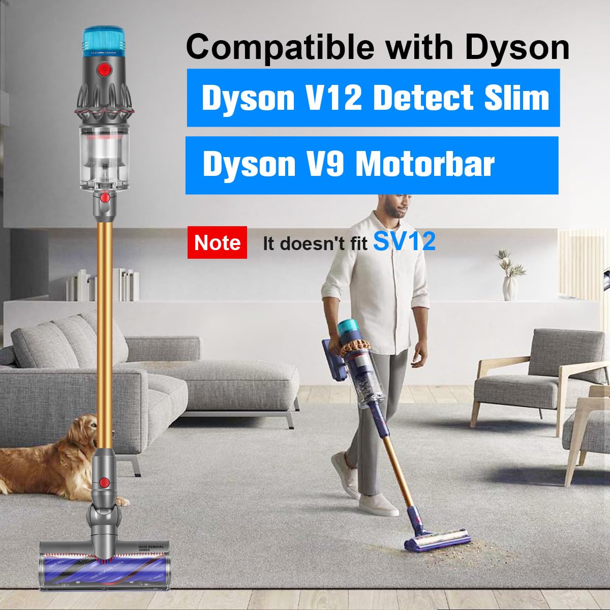 Cepillo Motorizado para Dyson V12 Detect Slim, Cepillo Motorbar Antienredos Ideal para Suelos Lisos y Alfombras