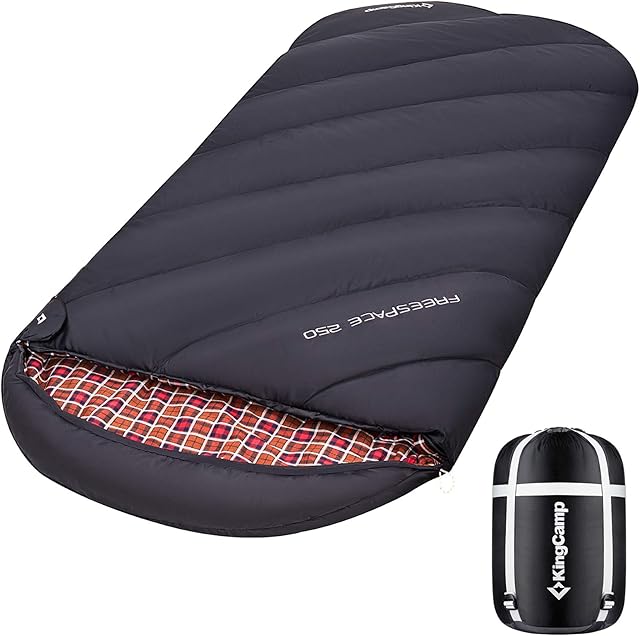 KingCamp XL Sleeping Bag for Adults 3-4 Season Large Wide Flannel Liner Single Warm Waterproof Lightweight for Camping Hiking Backpacking Outdoor with Compression Sack