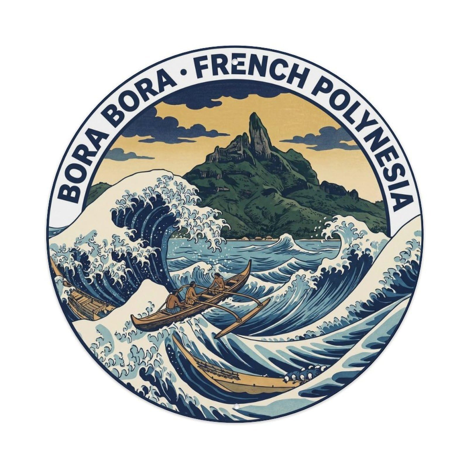 Outrigger BoraBora Otemanu Lagoon Storm Woodblock Metal Tin Sign
