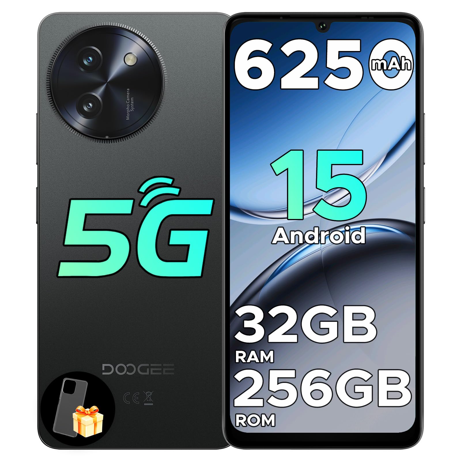 DOOGEE Note 59 Pro Unlocked Cell Phone 5G Android 15,32GB+256GB/TF 2TB Android Phone,6250mAh Battery,6.75"HD+120Hz Cellphone,16MP+8MP,5G Dual SIM Smartphone,Widevine L1/NFC/Face Unlock/Fingerprint/OTG