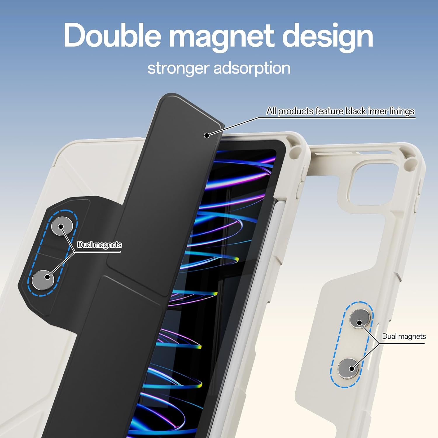 Case for iPad Pro 11 inch (4th/3rd/2nd Generation) 2022/2021/2020 with Clear Back, Multi-Angle Stand, Soft Silicone & Shockproof Tablet Protective Case (Cream)