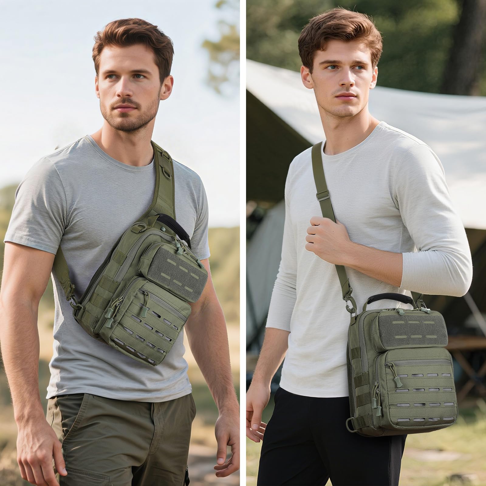 HUNTVP Brusttasche Schultertasche Chest Pack Slingrucksack Molle Crossbody Bag Umhängetasche Mini für Herren Damen Reise Wandern Outdoor