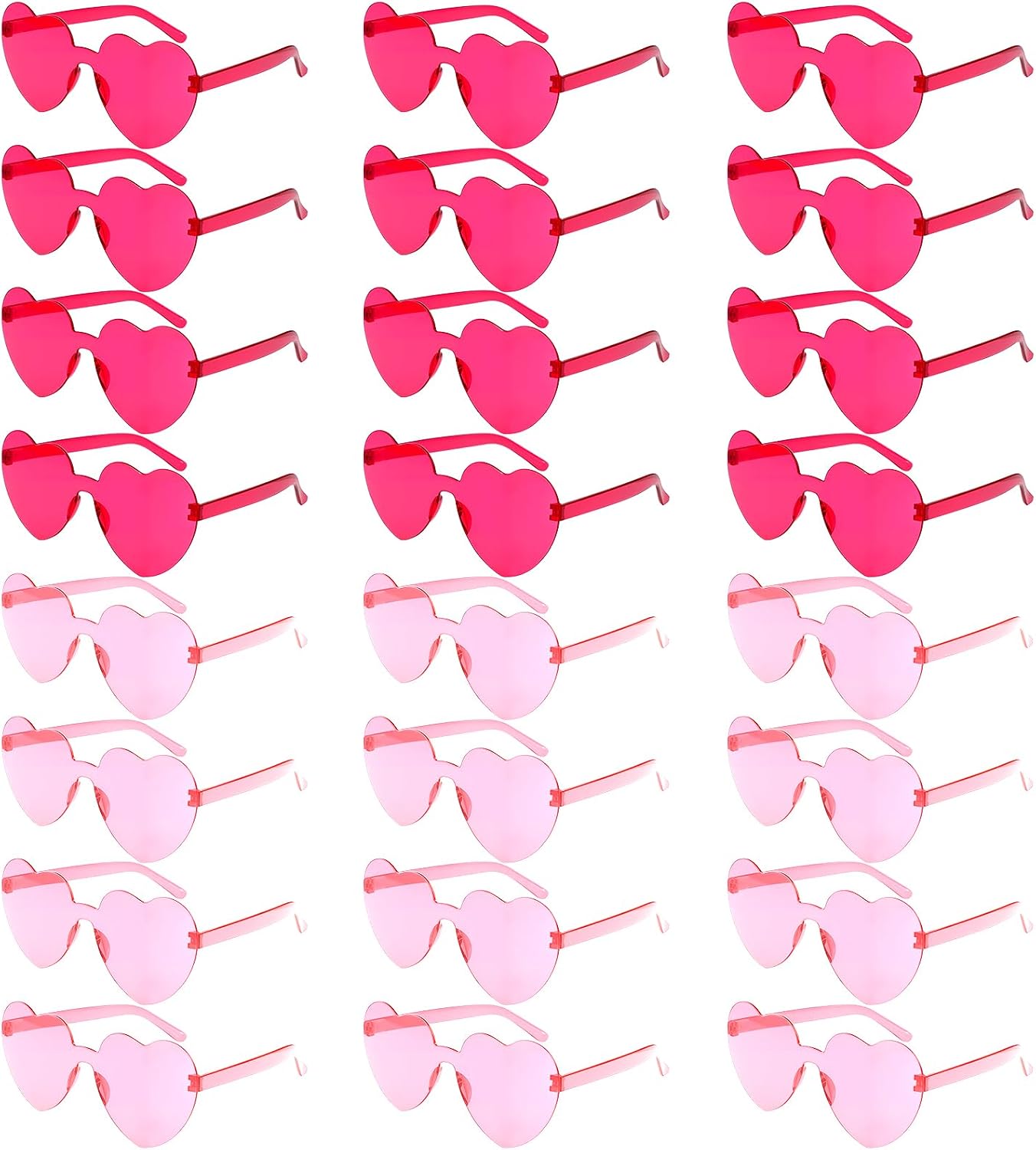 24pcs Pink Heart Sunglasses, Rimless Glasses for Women, Bulk Heart Shaped Glasses for Bachelorette Bride Party Favor