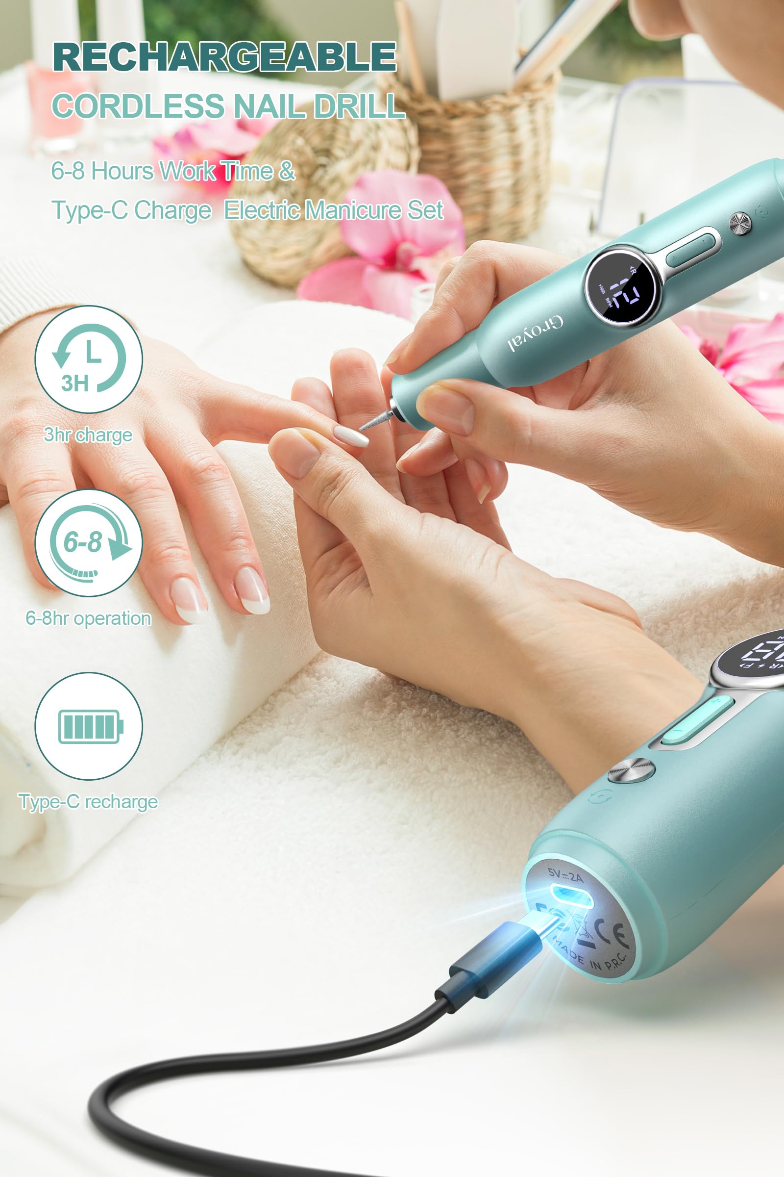 Amazon.com: Electric Nail Drill Professional, 45000RPM Cordless