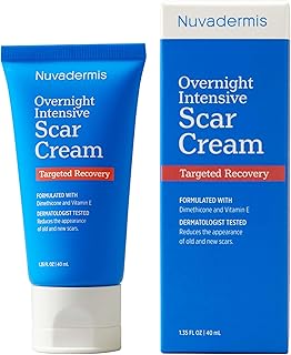 NUVADERMIS Overnight Intensive Scar Cream with Retinol, Allantoin, Vitamin E, Betaine – 1.35 Fl Oz PM Scar Cream Treatment for C-Sections, Keloids & Post-Surgery Care