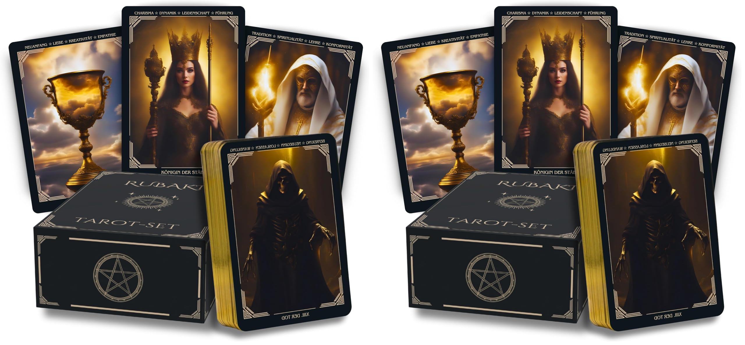 Tarotkarten – 78 Karten mit gedrucktem Begleitbuch auf Deutsch und zusätzlichem digitalem Buch in Deutsch, Englisch und Ungarisch – für Anfänger & Profis (Packung mit 2)