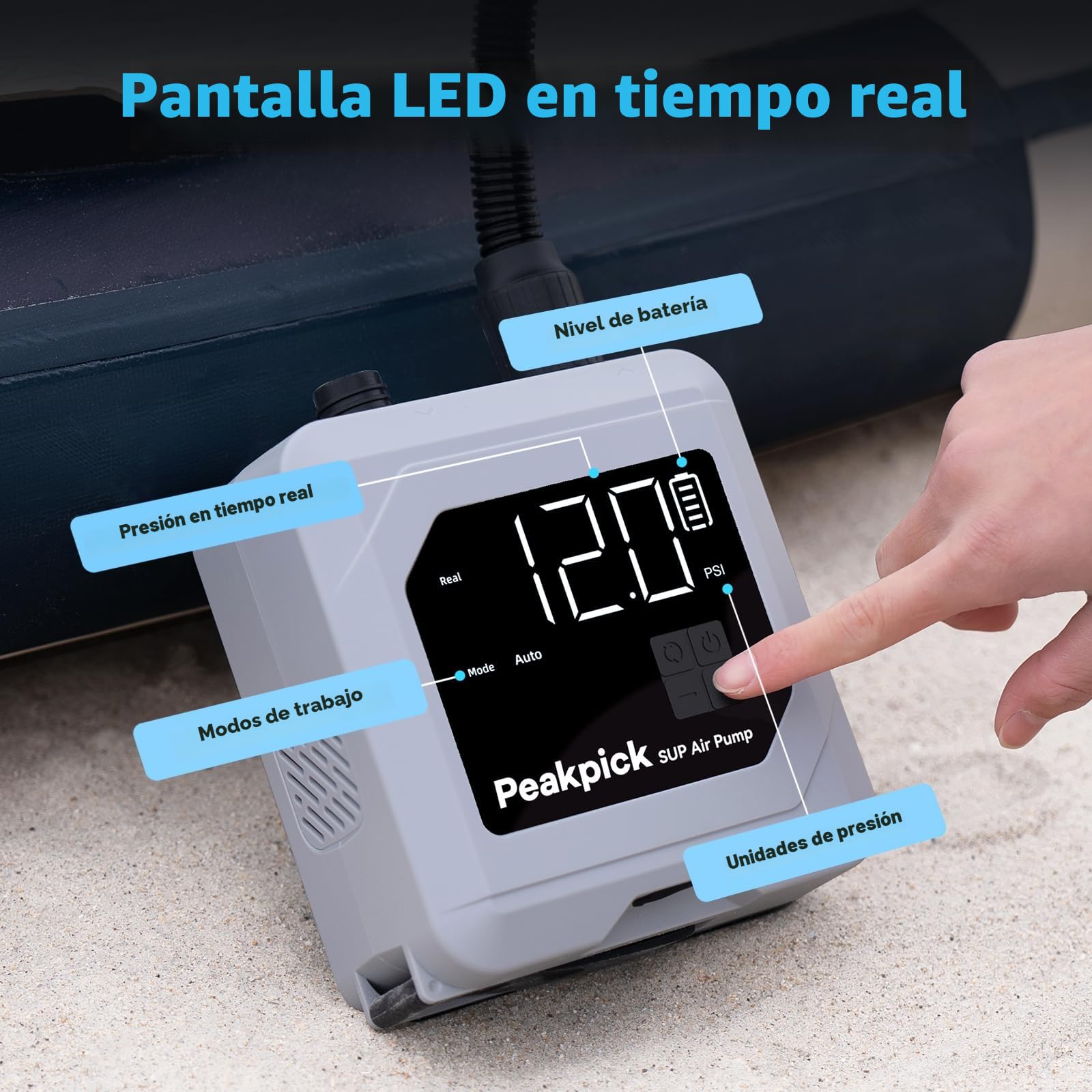 Bomba eléctrica de Tabla de Remo de 20 PSI, Funciona con Pilas Recargables, inflado y desinflado Inteligente de Doble Etapa, Bomba de Aire Sup de Apagado automático para Tablas de Remo