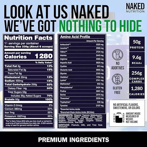 Miniatura 4 de NAKED Masa de mantequilla de maní de chocolate, 1,280 calorías, 1.76 oz de proteína, nada artificial. Polvo de proteína para ganar peso totalmente