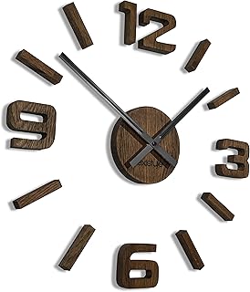 3D Wall Clocks DIY Wooden Oak Large Wall Clock 50-75 cm 3D Wall Clock Modern Design EKO Wall Clocks Wall Sticker Decoration Clocks for Office Living Room Bedroom Decorative Item Quartz Clock (Oak,