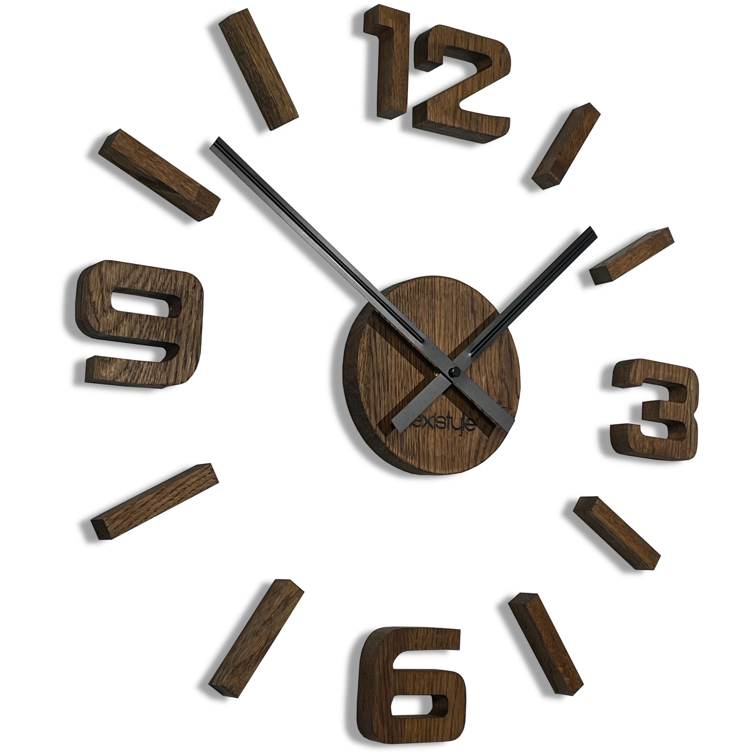 3D Wanduhren DIY Holz Eiche große Wanduhr 50-75CM 3D Wanduhr Modern Design EKO Wanduhren Wandtattoo Dekoration Uhren für Büro Wohnzimmer Schlafzimmer Dekoartikel Quarzuhr (Eiche, Braun)
