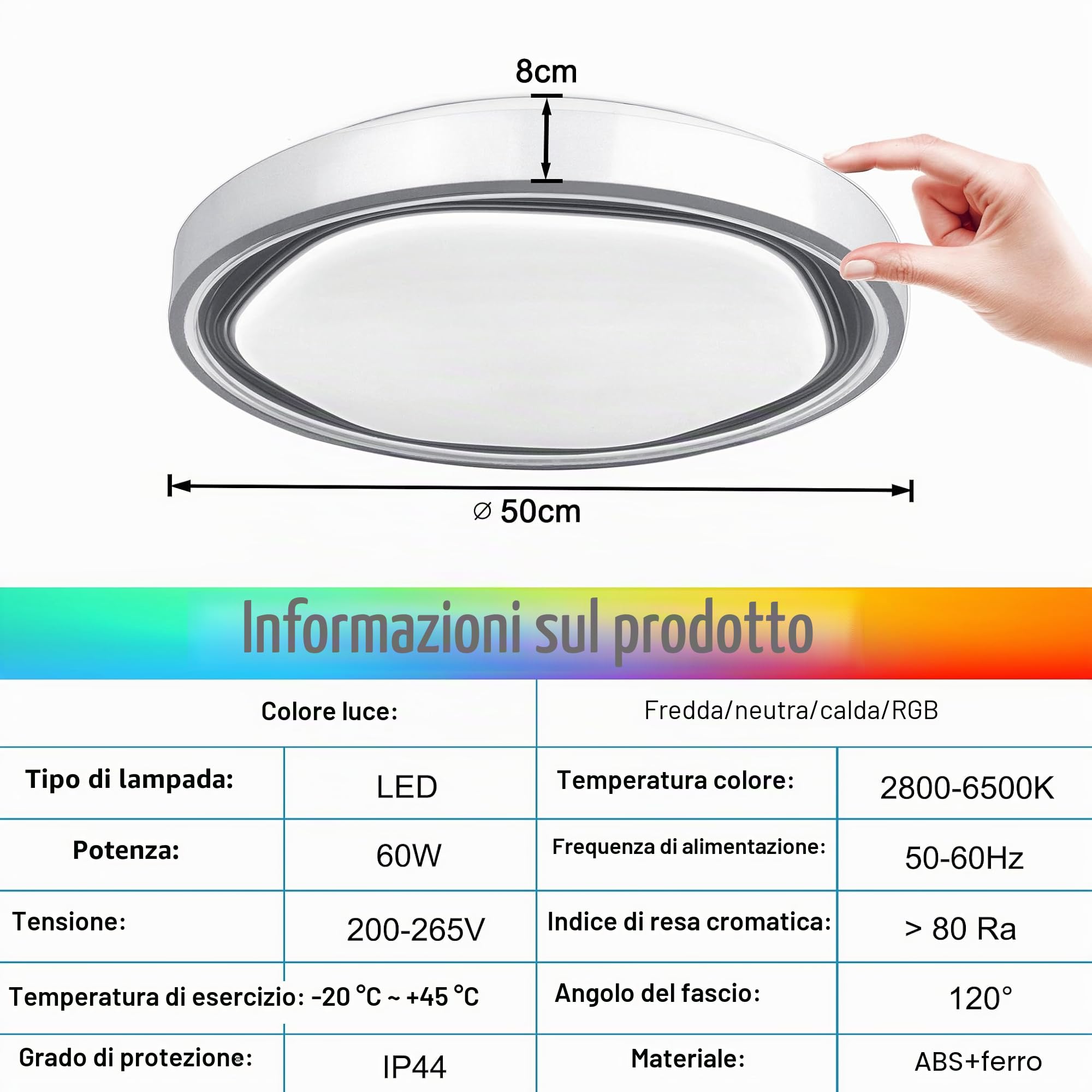 YRHome 60W Lampada da soffitto LED Lampada da soffitto in acrilico Ø50CM Dimmerabile RGB con telecomando 2800-6500K Illuminazione da soffitto creativa rotonda per camera da letto, soggiorno, cucina