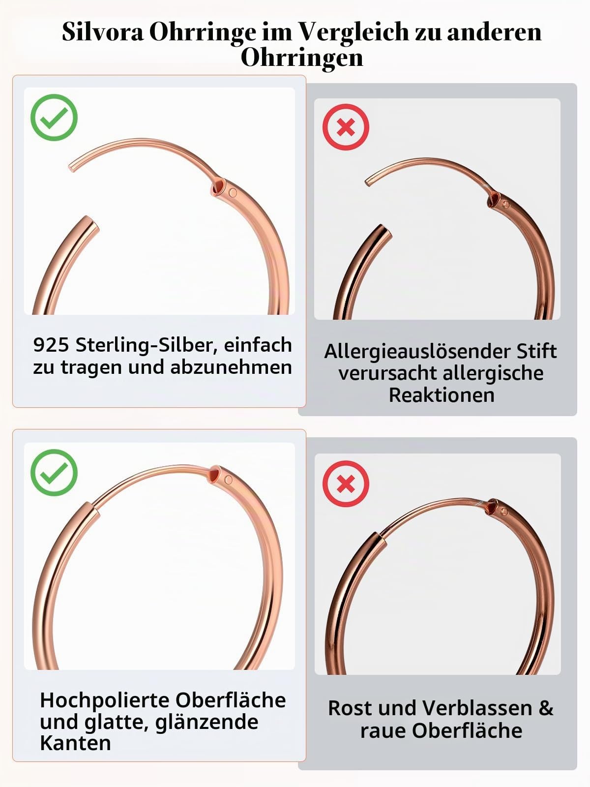 Silvora Creolen Silber 925 Damen Ohrringe Gold Silber Rosegold Schwarz | Hoop Earrings 20/30/50/70mm Durchmesser, Antiallergisch 925 Silber Ohrringe Creolen Modeschmuck für Damen Herren