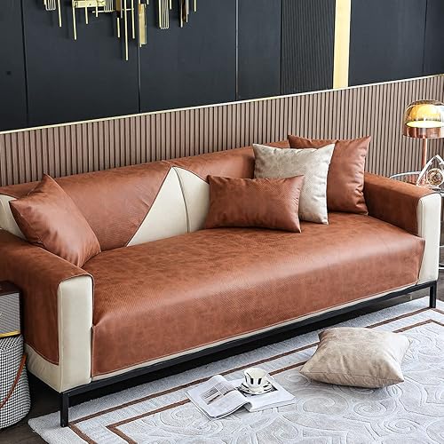 Miniatura 3 de vctops Funda de sofá vintage de piel sintética impermeable, antideslizante, para sofá seccional, para perros, niños y mascotas, protector de muebles
