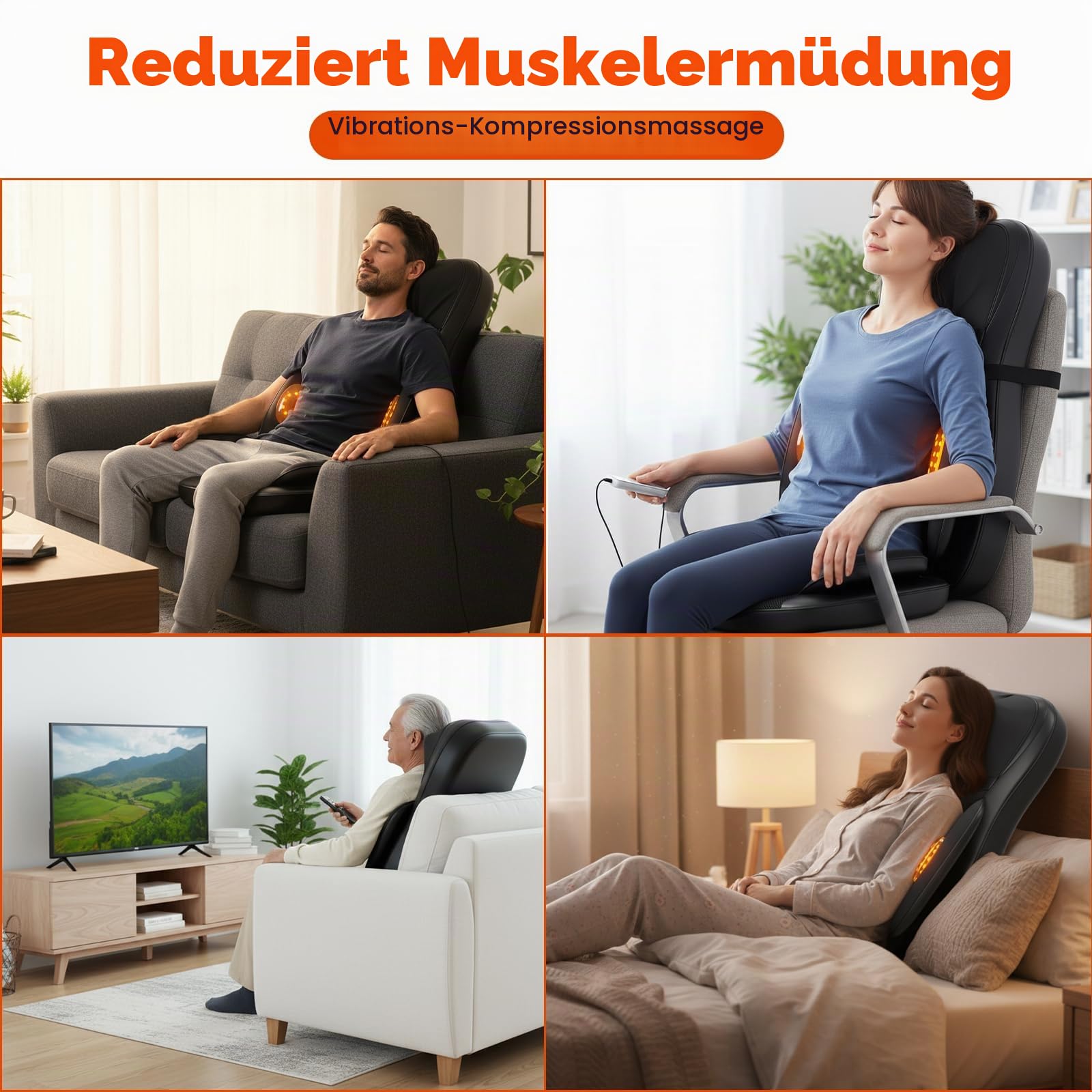 Shiatsu Massagesitzauflage mit Wärmefunktion und Vibration, Stressabbau-Massagegerät für Nacken, Schultern, Rücken, Taille und Beine, Ganzkörper Massagematte für Damen, Herren