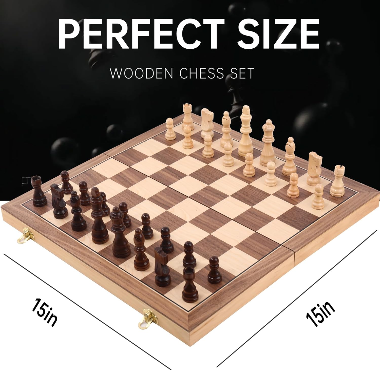 Wooden Chess Set 15 Inch - Classic Handcrafted Game Board for Adults with Extra Queen Pieces and Storage Box - Ideal for Home and Travel -Magnetic - Image 2