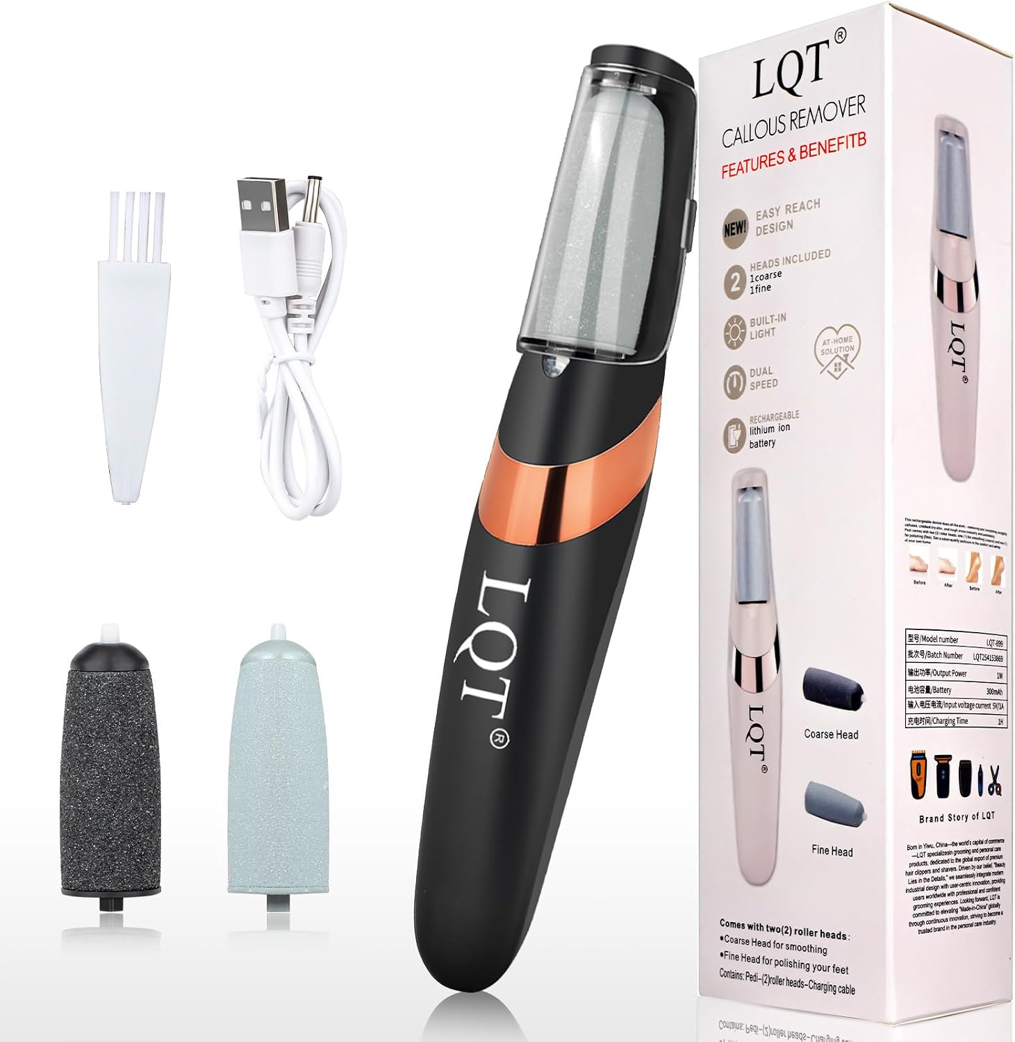 LQT® Electric Foot File – Rechargeable Callus Remover for Hard, Cracked Skin – At-Home Pedicure Kit for Smooth Feet (Men & Women) (White)
