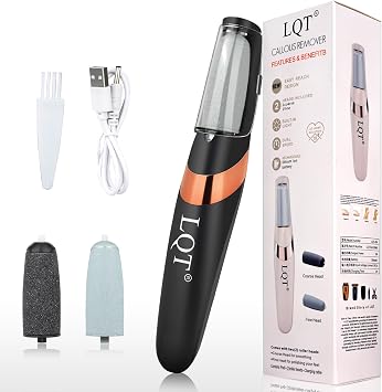 LQT Electric Foot File Rechargeable Callus Remover for Hard, Cracked Skin At-Home Pedicure Kit for Smooth Feet Men & Women Black