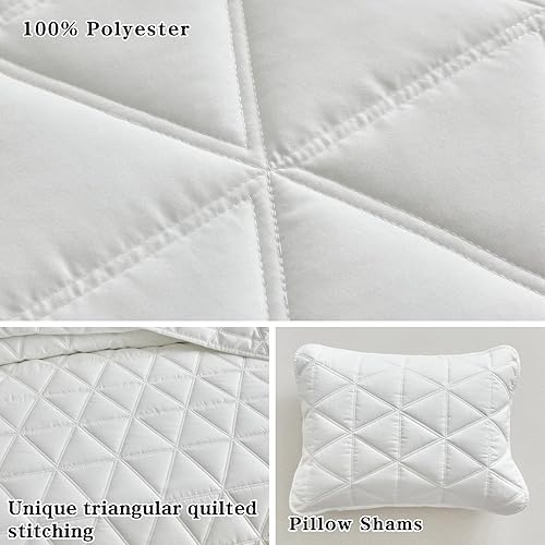 Miniatura 5 de Juego de edredón blanco tamaño matrimonialqueen de 3 piezas (1 edredón y 2 fundas de almohada), juego de edredón acolchado clásico con patrón