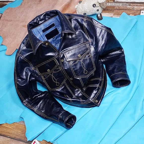 美品ゲルガGERUGAホースハイド3ライダース約18万円ブルーネイビー系