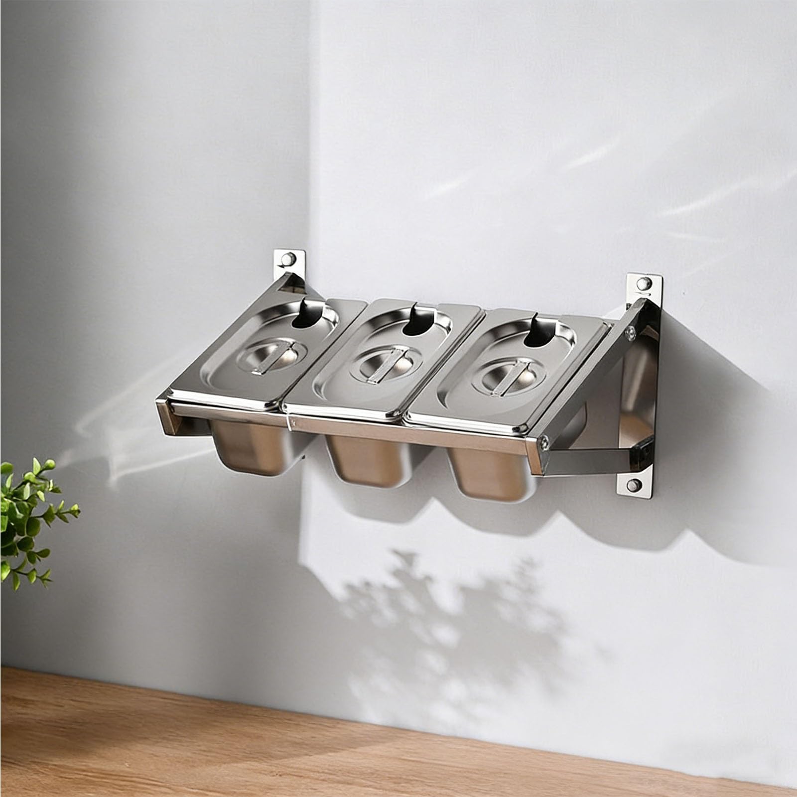 Stazione per pizza con coperchi, organizer per spezie da parete, in acciaio inox, estensibile, per cucina, ristorante, buffet, negozio di tè al latte