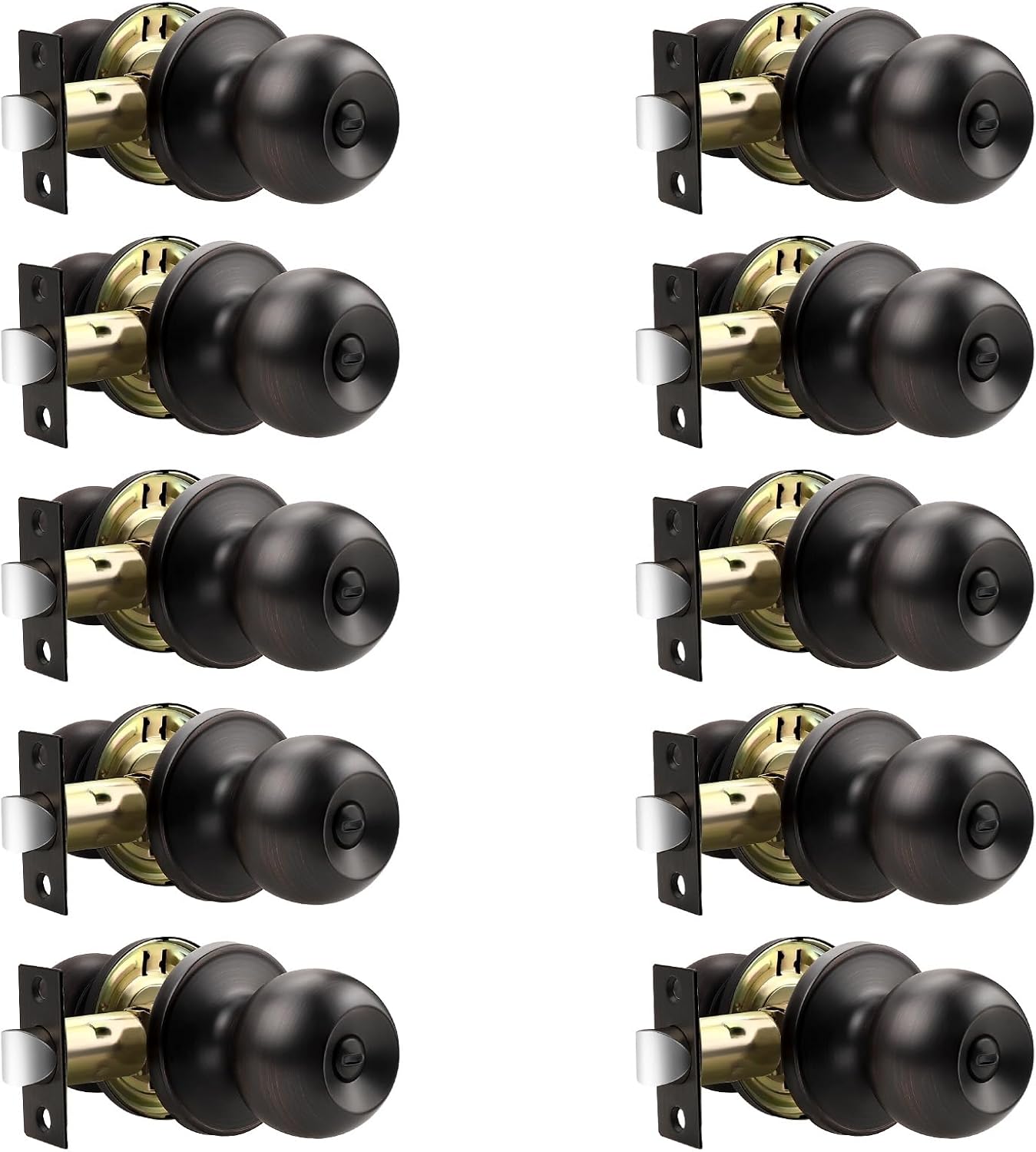 10 Pack Bathroom Door Knob, Door Knobs Interior Without Keys, Antique Door Knobs for Bedroom and Office, Privacy Function, Modern and Sturdy Oil Rubbed Bronze Finish
