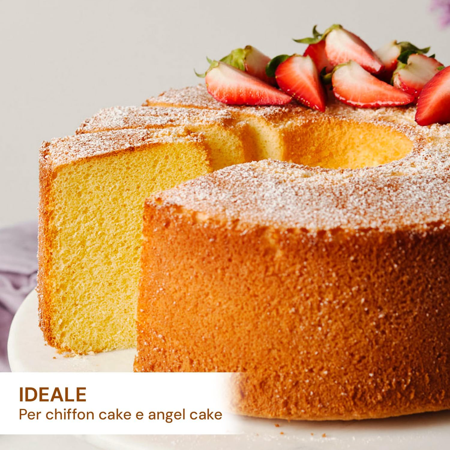 Black Non-Stick Steel Cake Tin 26cm Ideal for Chiffon & Angel Cake - Inverted Feet for Cooling, Removable Base & Centre Tube