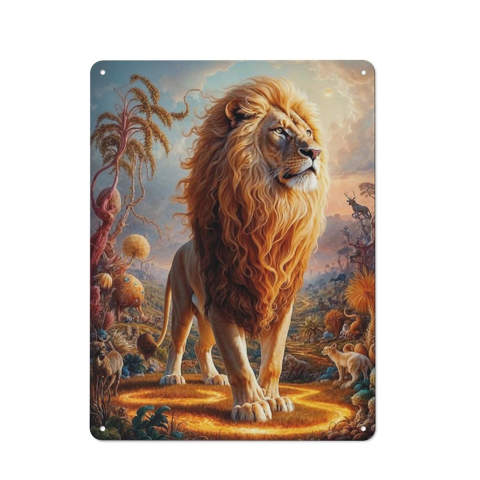 Luminous Lion Decorative Metal Plaque 40x30cm, Garage Style Shed Wall Plaque for Workshop, Basement, Shed Or Games Room