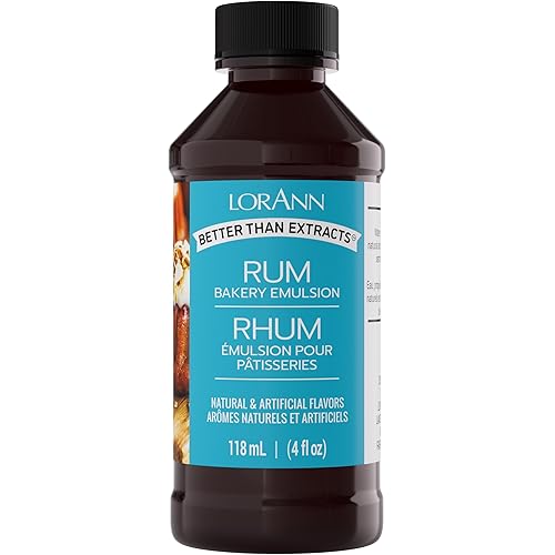 LorAnn Oils Rum Bakery Emulsion: Realistic Flavor, Ideal for Enhancing Boozy Notes in Baked Goods, Gluten-Free, Keto-Friendly, Extract Alternative Essential for Your Kitchen, 4 Oz