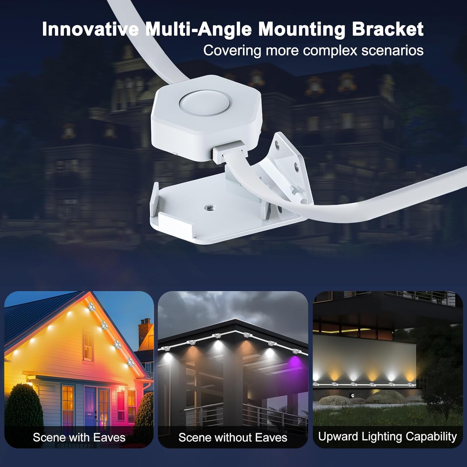 Greatfine Permanent Outdoor Lights Pro, 100ft with 72 Triple-LED RGBCW Lights with Multi-Angle Mounting Bracket for Daily&Holiday, IP67 Waterproof, Compatible with Alexa