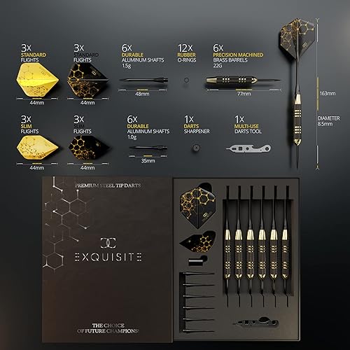 Miniatura 7 de CC-Exquisite Professional Steel Tip Darts Set - 6 x 22g Brass Barrels with 12 Flights StandardSlim 12 Aluminum Shafts 3548mm 12 O-Rings Dart Tool