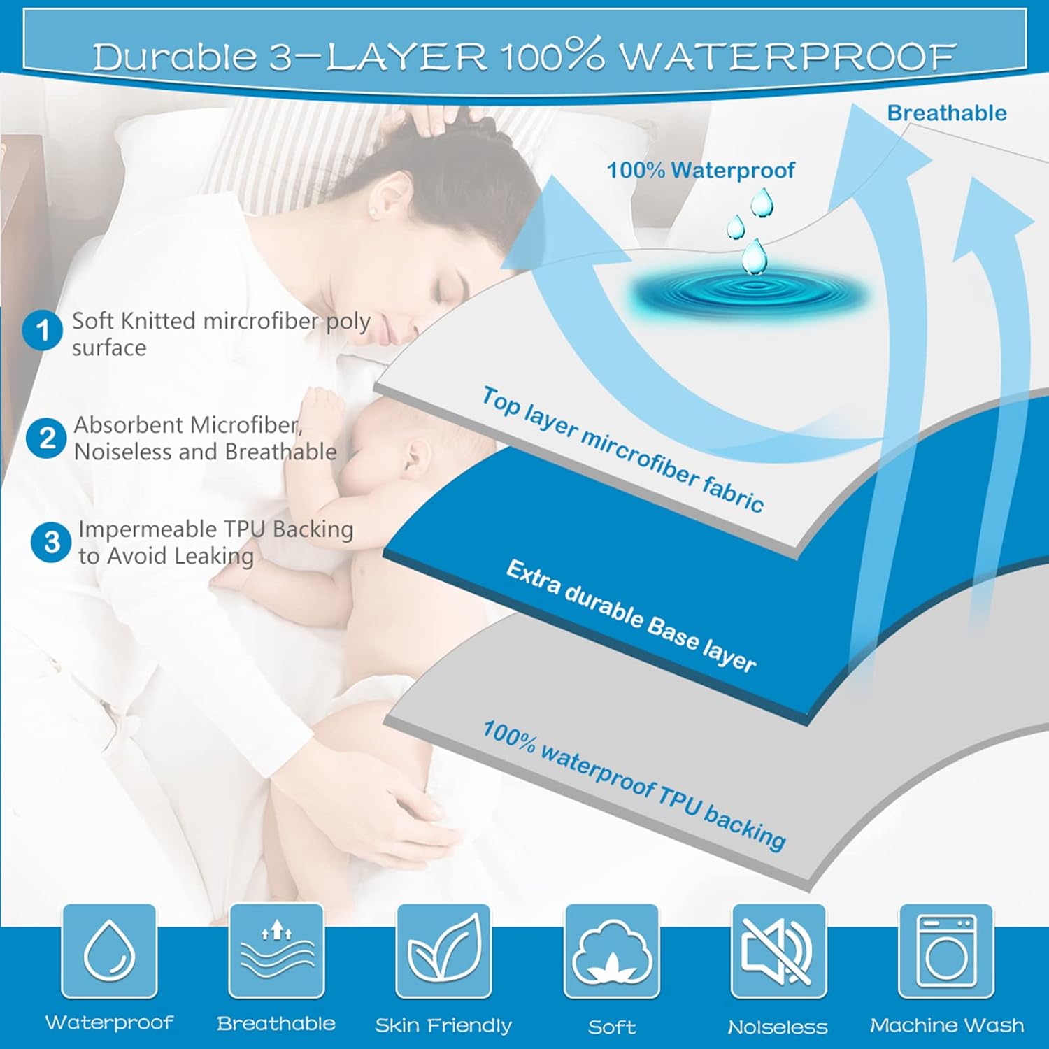 2 Pack 100% Waterproof Mattress Protector Full Size, Breathable, Noiseless, Mattress Cover, 6"-19" Fitted Deep Pocket Bed Cover : Home & Kitchen
