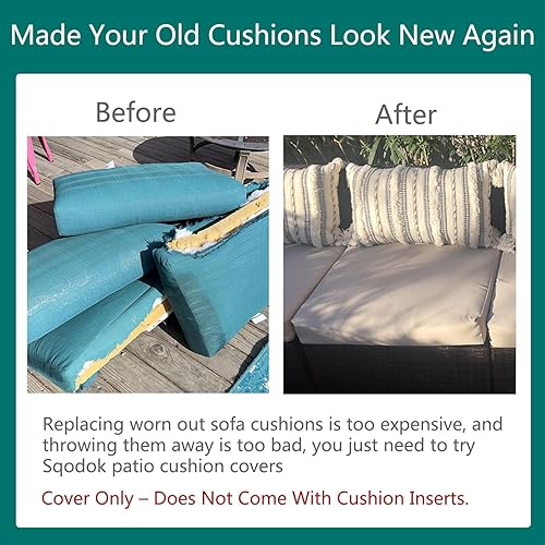 Miniatura 7 de Sqodok - Juego de 2 fundas de cojín de patio de 24 x 24 pulgadas, fundas de asiento de cojín impermeable, de repuesto, para muebles de patio, para