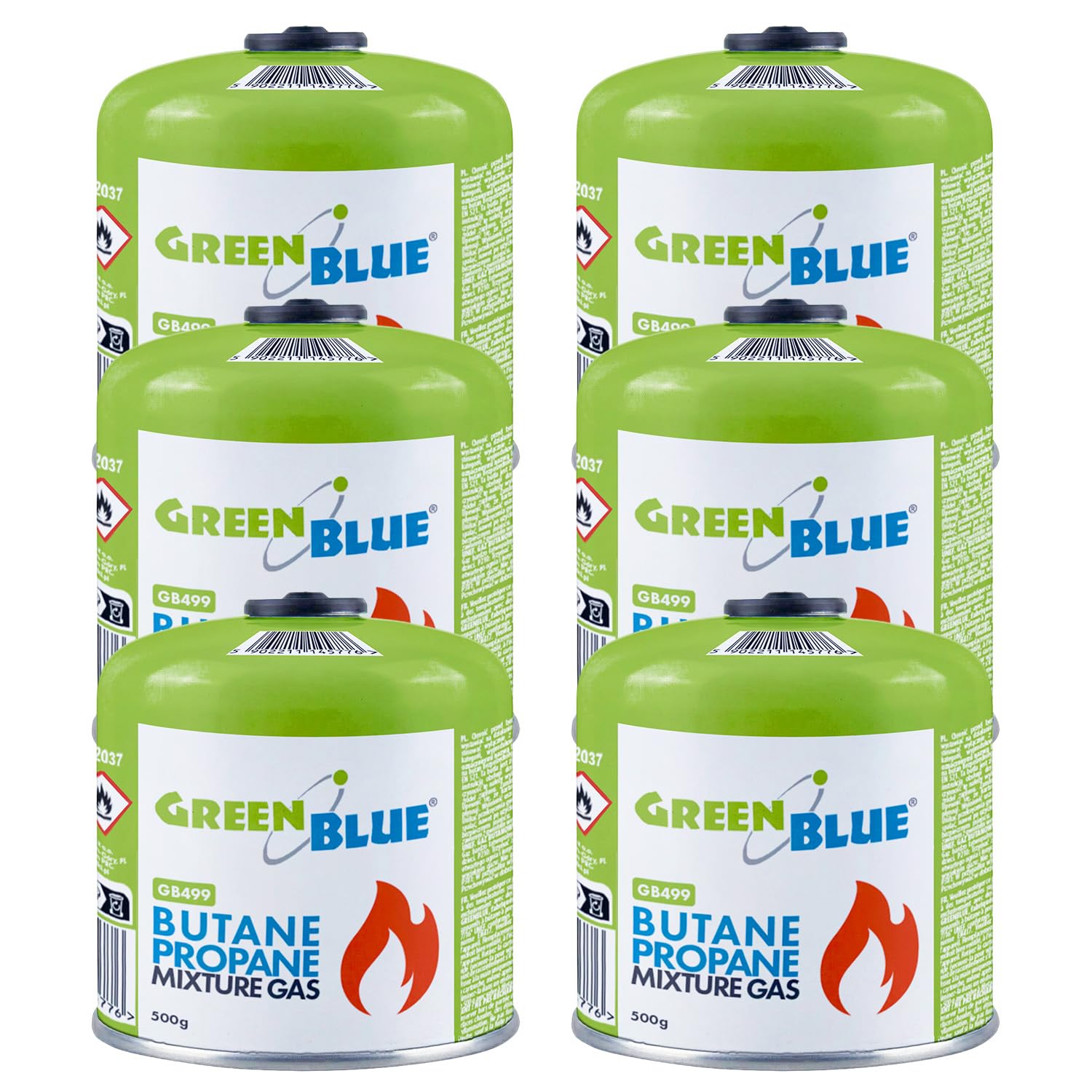 GreenBlue GB499 - Cartuccia gas 500 g (propano/butano) EN417, filettatura 7-16, sistema di sicurezza Gas Stop riutilizzabile, per fornelli da campeggio, bruciatori da esterno