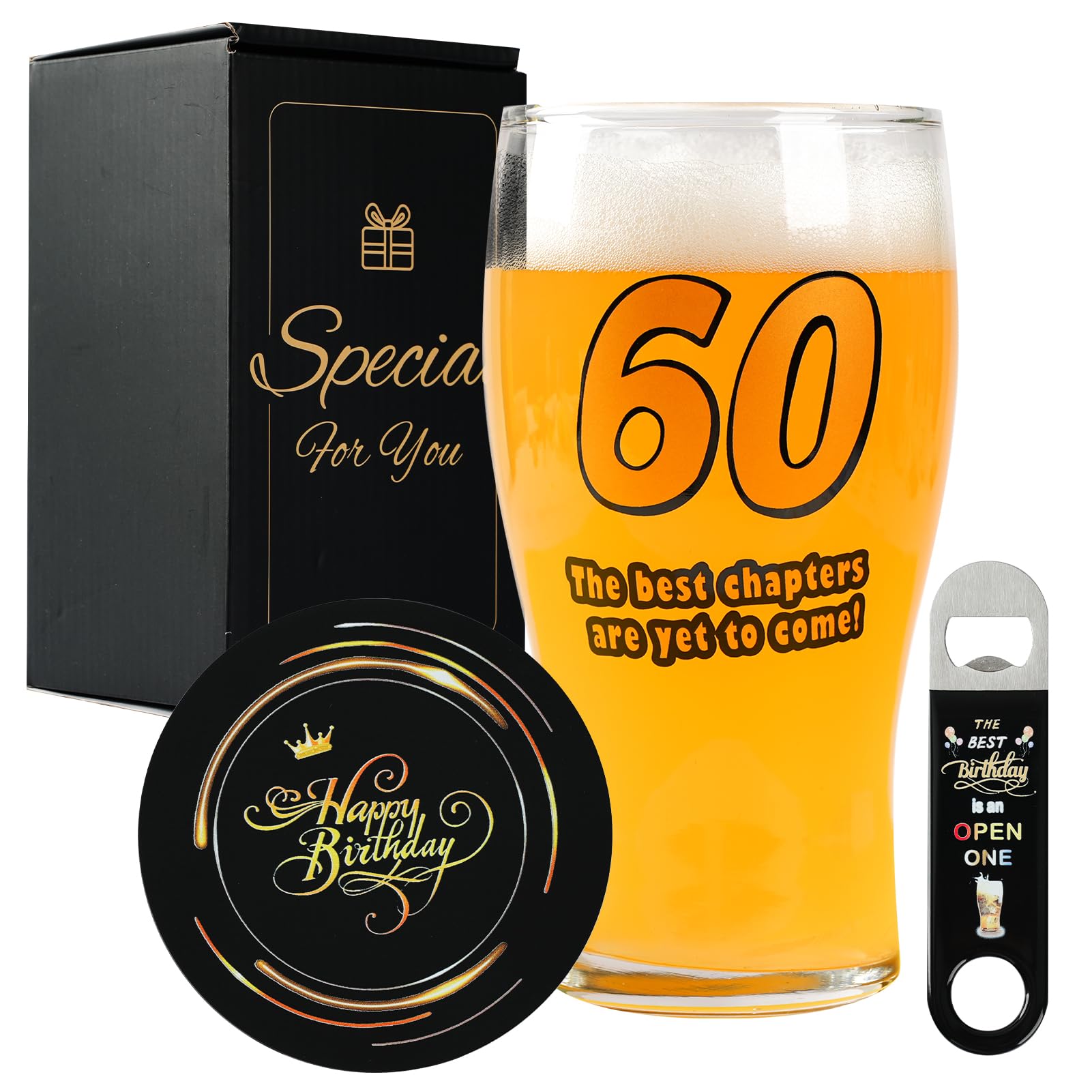 TOONGEEN 60th Birthday Gifts for Men, Funny 60th Birthday Beer Glass Set Gift Ideas for 60 Years Old Dad, Grandad, Uncle, 60 Keepsake Decorations Presents, 540ml(19oz)