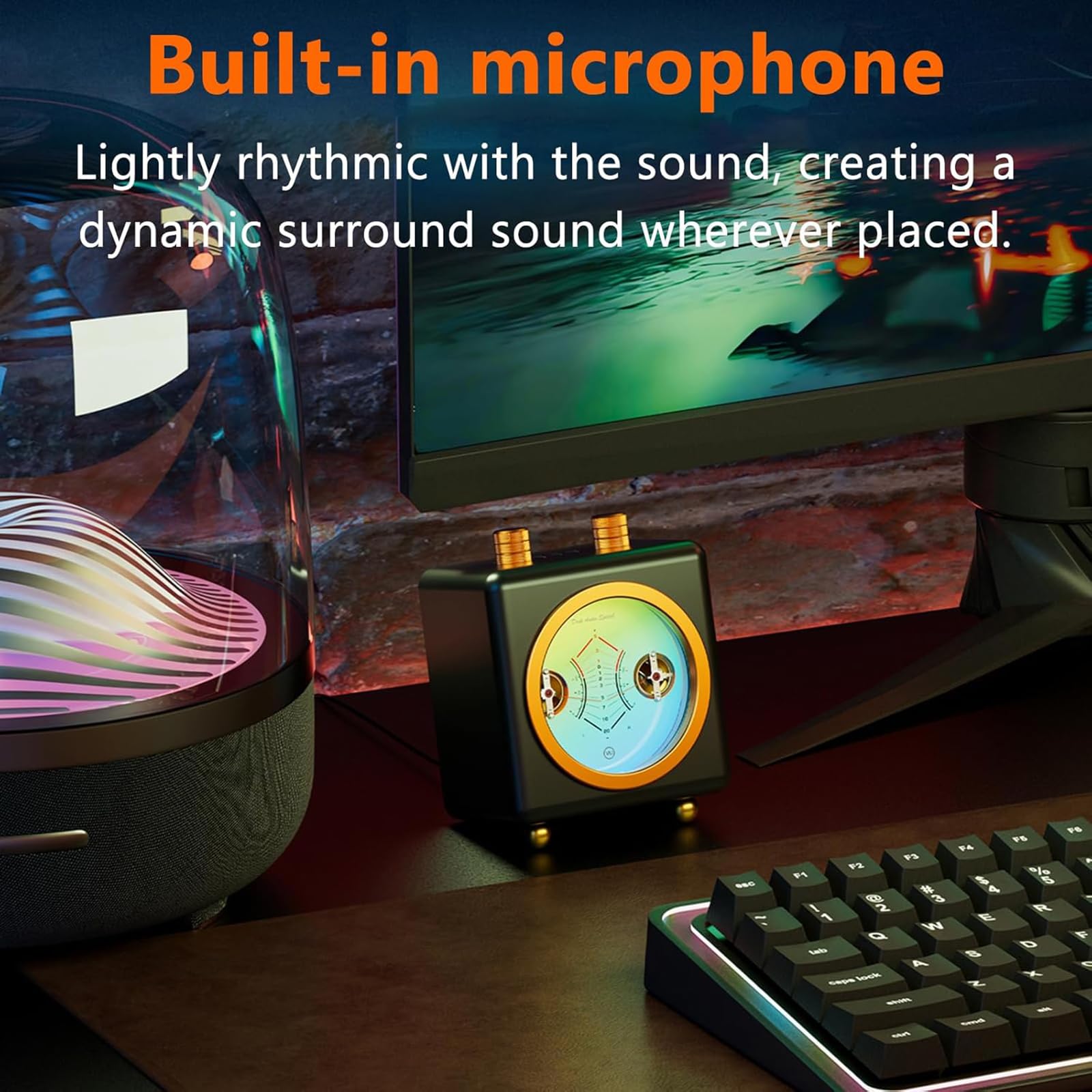 VU Meter Audio Ritmo Luce, 3.5mm AUX In/Out, Luminosità Regolabile e Retroilluminazione, Ideale per Sale Giochi & Appassionati di Musica