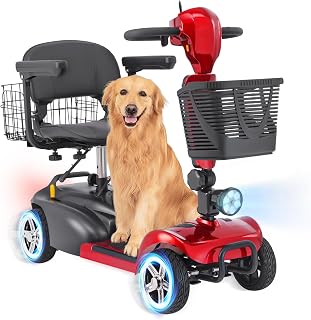 4 Wheel Mobility Scooters for Seniors - Up to 15 Miles Range,Folding Powered Mobility Scooter Device w/600WH Battery,Only 58 lb Weight, Dual Basket, 300 lb Capacity, Compact