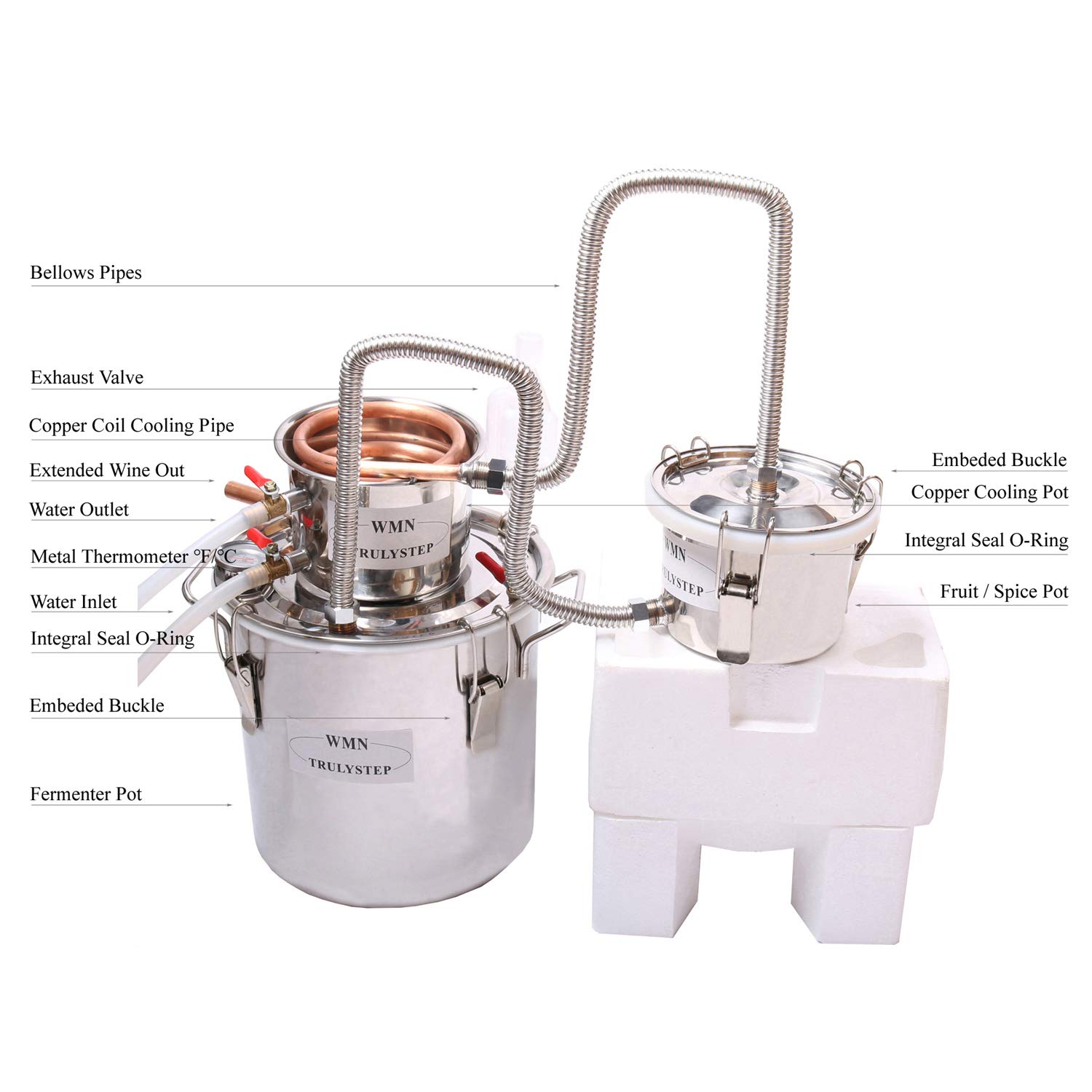 YUEWO 3 Pots DIY 8Gal/30Litres Still Copper Water Alcohol Distiller Home Brew Wine Making Kits with Thumper Keg for DIY Brandy Whisky Wine Distilled Water