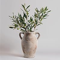 Vista 28 de Sunddo Florero rústico de cerámica con 2 asas, florero de granja texturizado, jarrones decorativos modernos blancos, sala de estar, estante, repisa