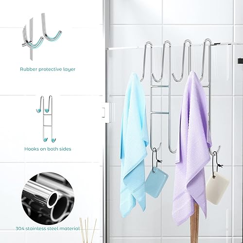 Miniatura 9 de Cerbonny Ganchos para puerta de ducha (10 pulgadas), paquete de 2 ganchos extendidos para toallas de baño, ganchos para puerta de vidrio sin marco,