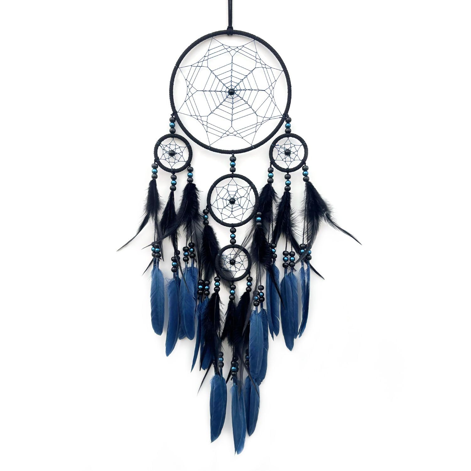 SOYUZU Blue and Black Dream Catcher Large Dream Catchers Wall Decor Handmade Feather Dreamcatcher Wall Hanging Ornament for Bedroom Living Room Home