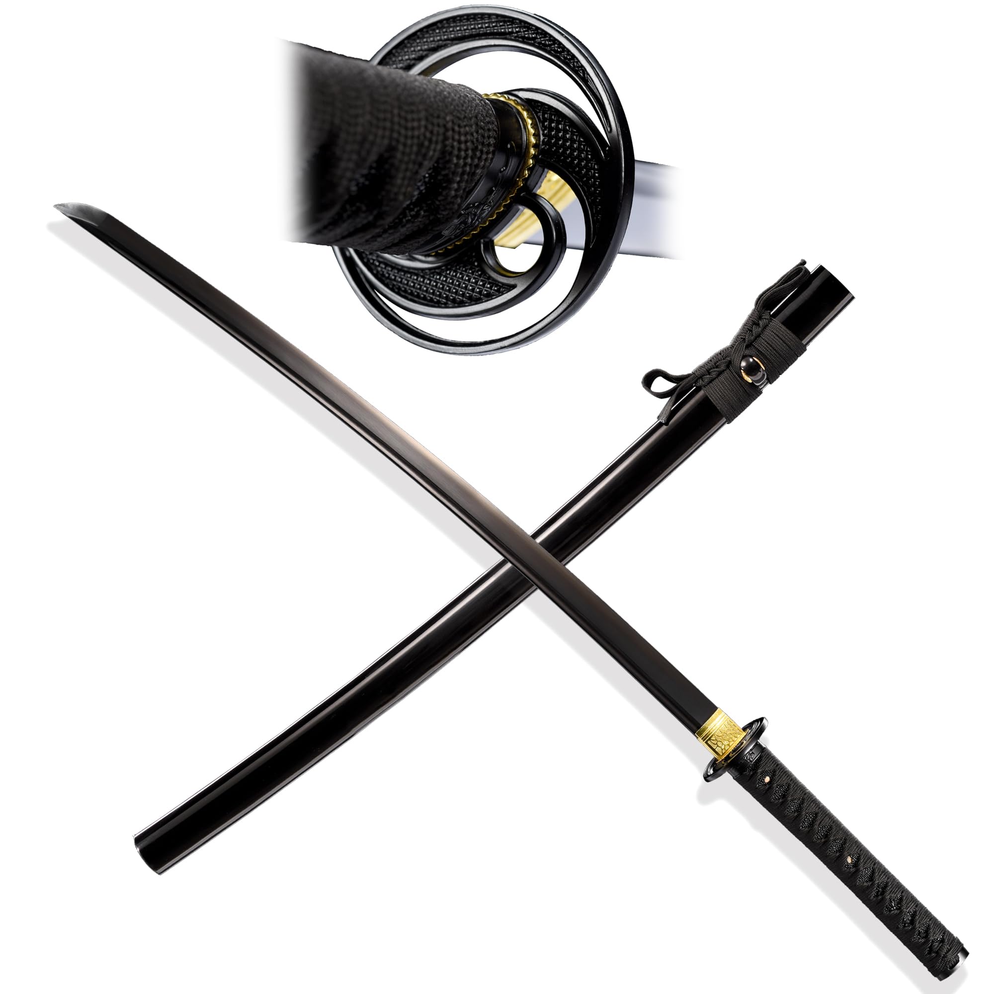 Samurai Katana Sword - Real Handforged Full Tang, Handmade Blade Authentic Black Katana for Display, Room Decoration,