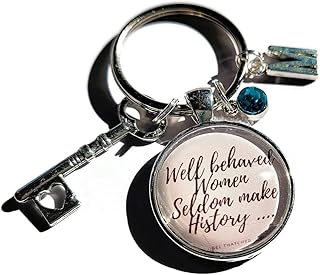 Personalised Well behaved WOMEN 25mm glass cabochon keyring add initial & birthstone gift, birthday Xmas present, womens rights suffragettes feminist movement gift