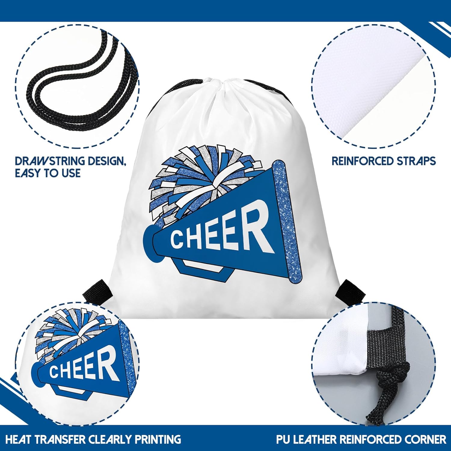 Kacctyen 24 Pcs Cheer Drawstring Backpack Cheer Team Gift Cheerleader Drawstring Gym String Bag Sports Party Favor(Blue)