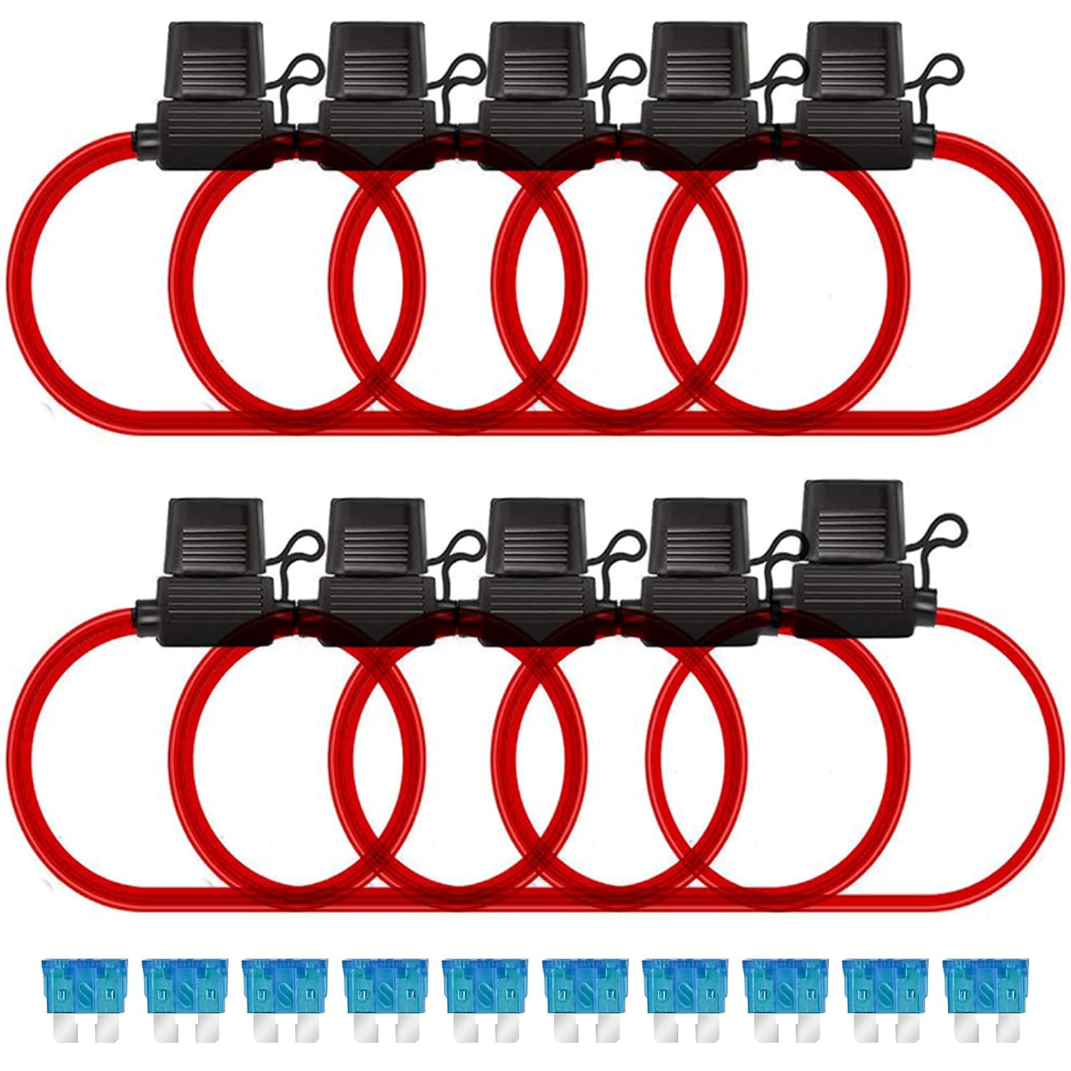 MuHize Inline Fuse Holder 12V - Upgraded 16 Gauge Automotive ATC/ATO Standard Fuse Holders with 15 AMP Standard Blade Fuses(10 Pack)