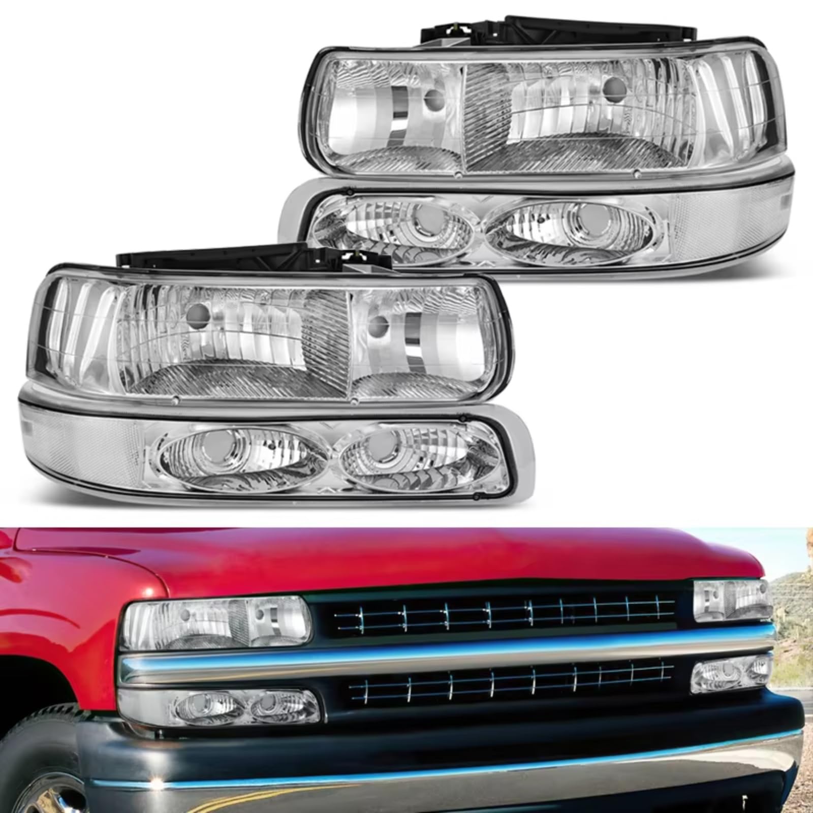 Fari Paraurti Anteriore Per Chevy Per Silverado 1999-2002 Per Suburban Per Tahoe Fari Luci Di Direzione Alloggiamento Lente Trasparente Senza Lampadina Luce Marcia Diurna
