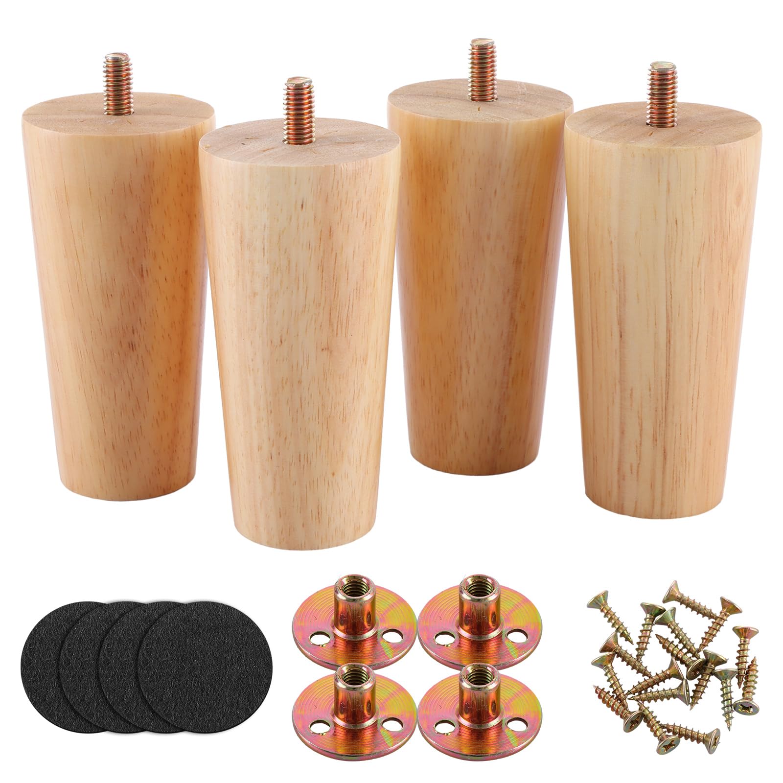 ASelected 4 inch Wood Sofa Legs 4 Pack Solid Wood Furniture Legs DIY Replacement Feets for Sofa Armchair, Cabinet, Chair