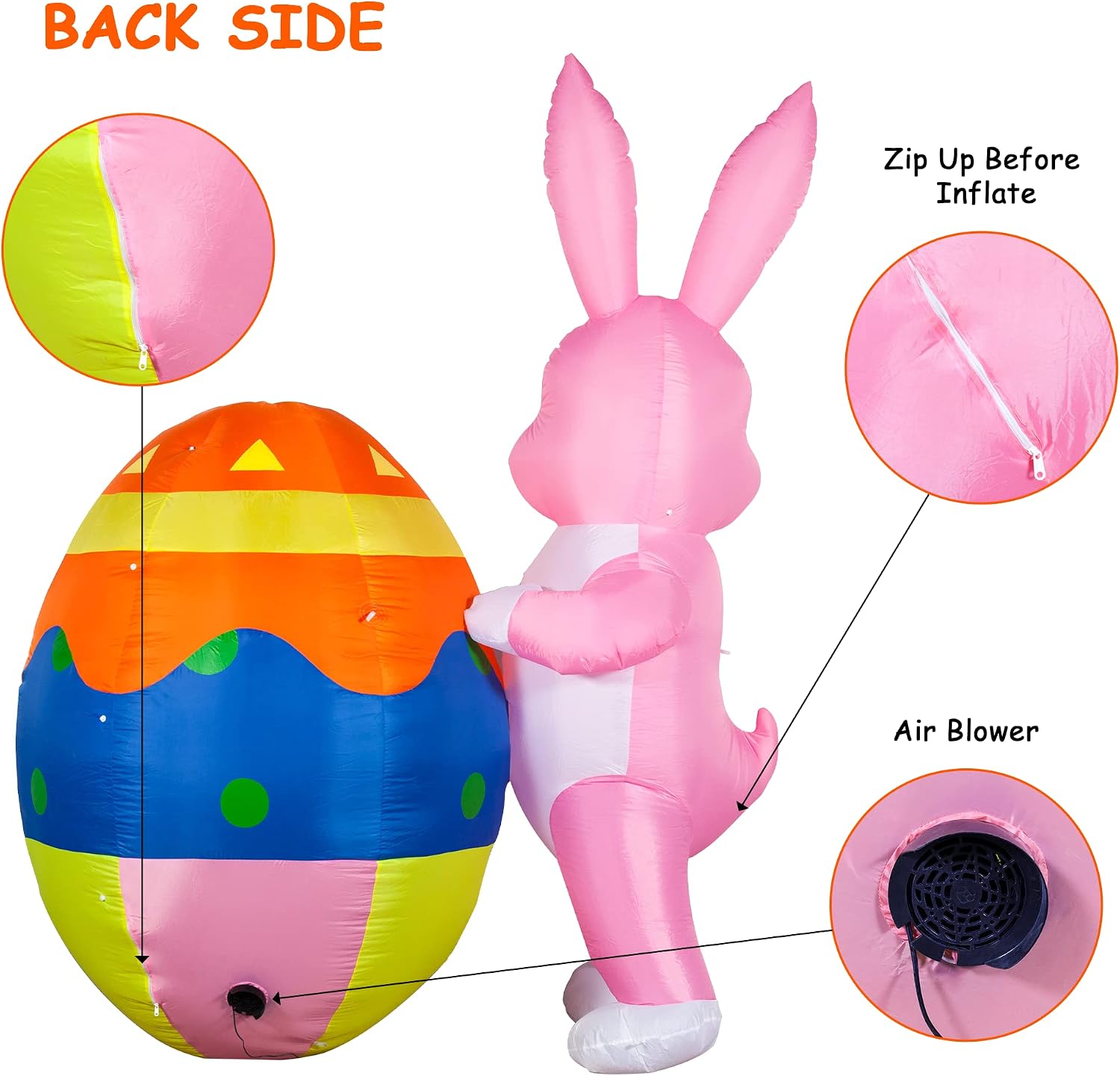 YIHONG 8 FT Height Easter Inflatable Outdoor Decorations Bunny with Egg, Easter blow up yard Decorations Build-in LED for Holiday Lawn, Yard, Garden Decor
